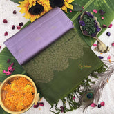 Vriksham Light Lavender With Green Golden Work Border Pure Soft Silk Saree-VS48433